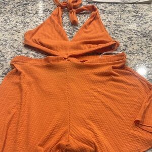 Lulu's Vibrant Orange Knit Romper